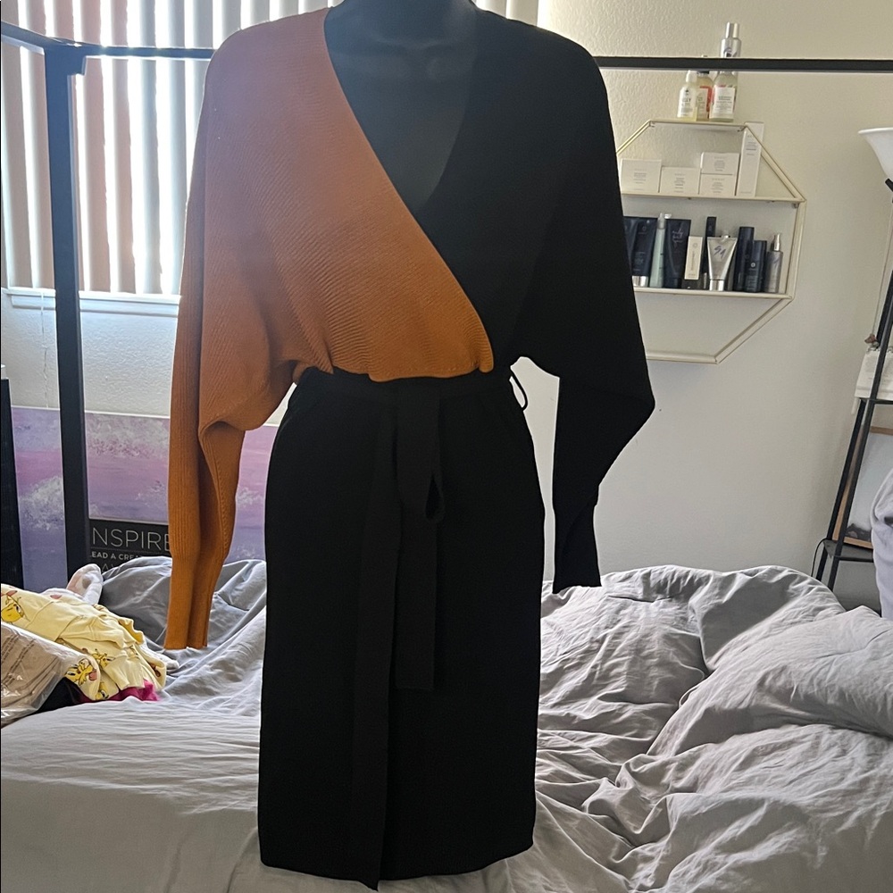 BCBGMaxAzria Black and Orange Long Sleeve Dress